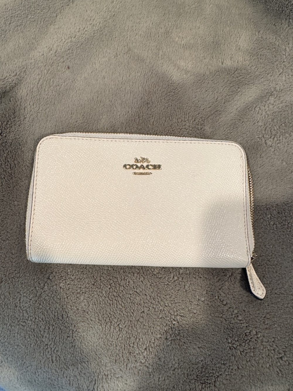 Coach Pebbled Zip Wallet in White with Gold Logo